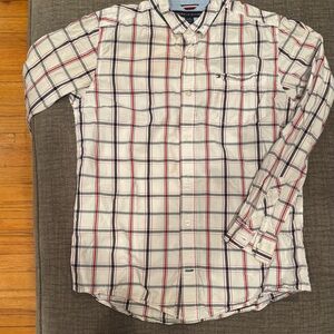 Tommy Hilfiger White and Red Plaid Casual Shirt